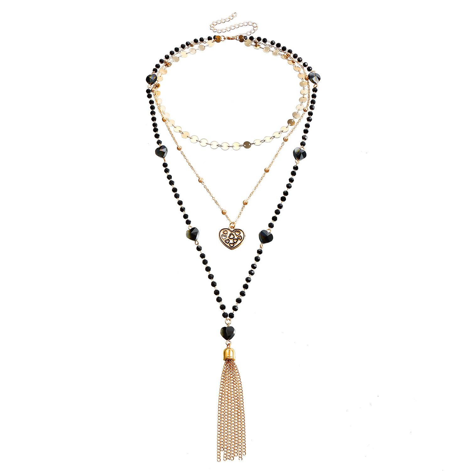 

Autumn and winter new long black love crystal handmade chain necklace, cold wind fringed sweater chain золотой