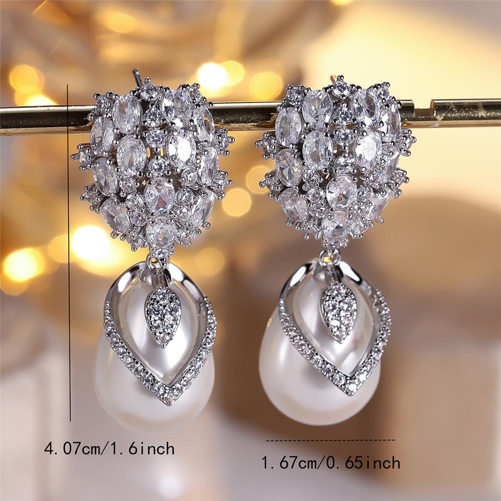 Luxury Female Small White Zircon Pearl Stone Stud Earrings Vintage Gold Color Wedding Party Gift  For Women