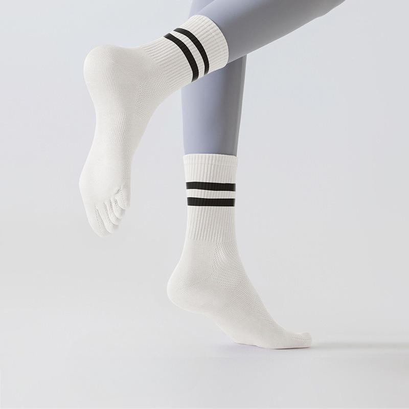 Damen Frühling und Herbst Yoga Fitness Praa Raise Elastisches Mesh Schweißabsorption Atmungsaktiv Rutschfest Fünf-Zehen-Socken