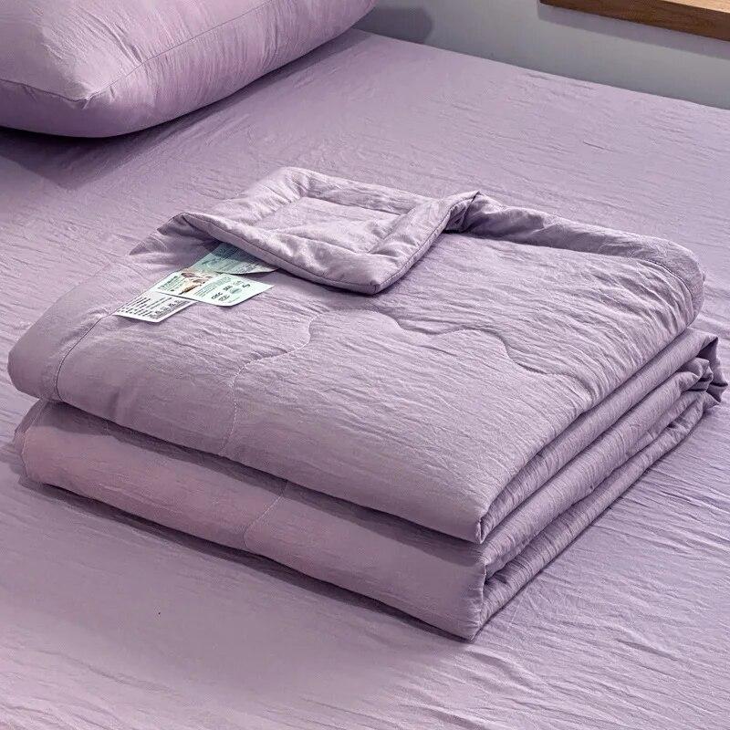 Summer Blanket Set Japanese Solid Colour Simplicity Summer Comforter Set Soft Thin Quilt Bed Sheet Pillowcase 4pcs Bedding Set