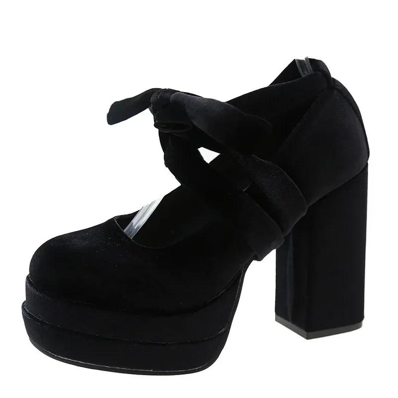 High Heel Round Head Leggings Lace Up Women's High Heel Shoes 2024 Hot Selling High Quality Elegant Women's Shoes