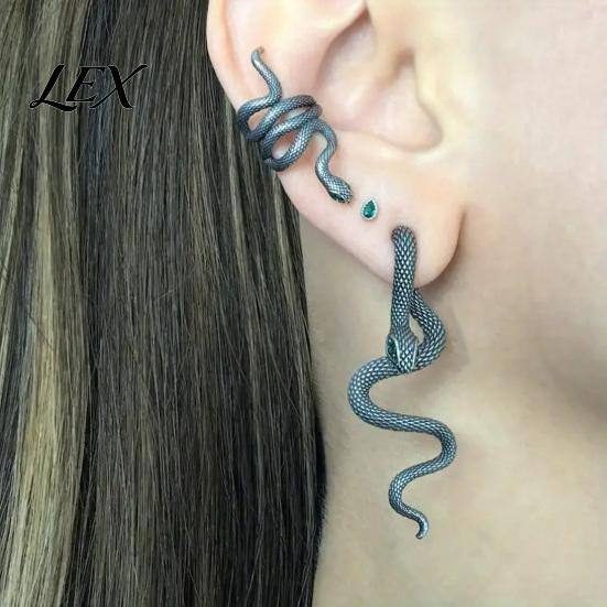 Retro Style Animal Motif Earrings 1 Pair Vintage Gothic Snake Earrings, Punk Front Back for Stud Serpent Halloween Statement Jewelry Hypoallergenic