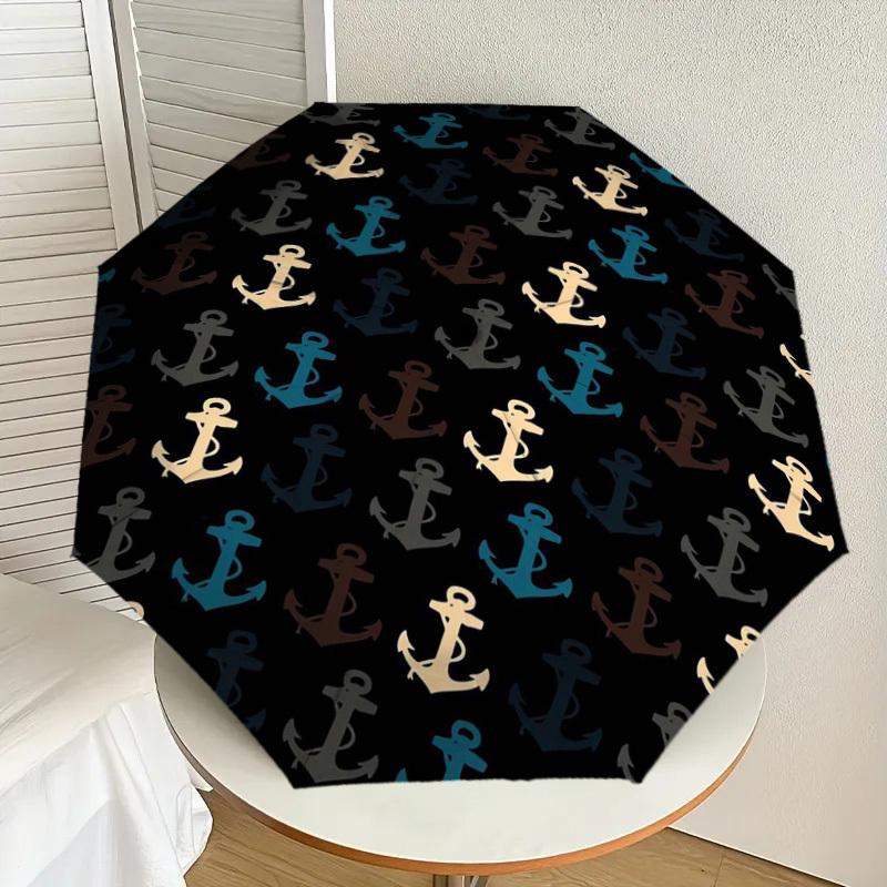 1pc Nautical Anchor Pattern Umbrella with Plastic Handle,Suitable for All Seasons Home Travel Outdoor UmbrellaDD1455