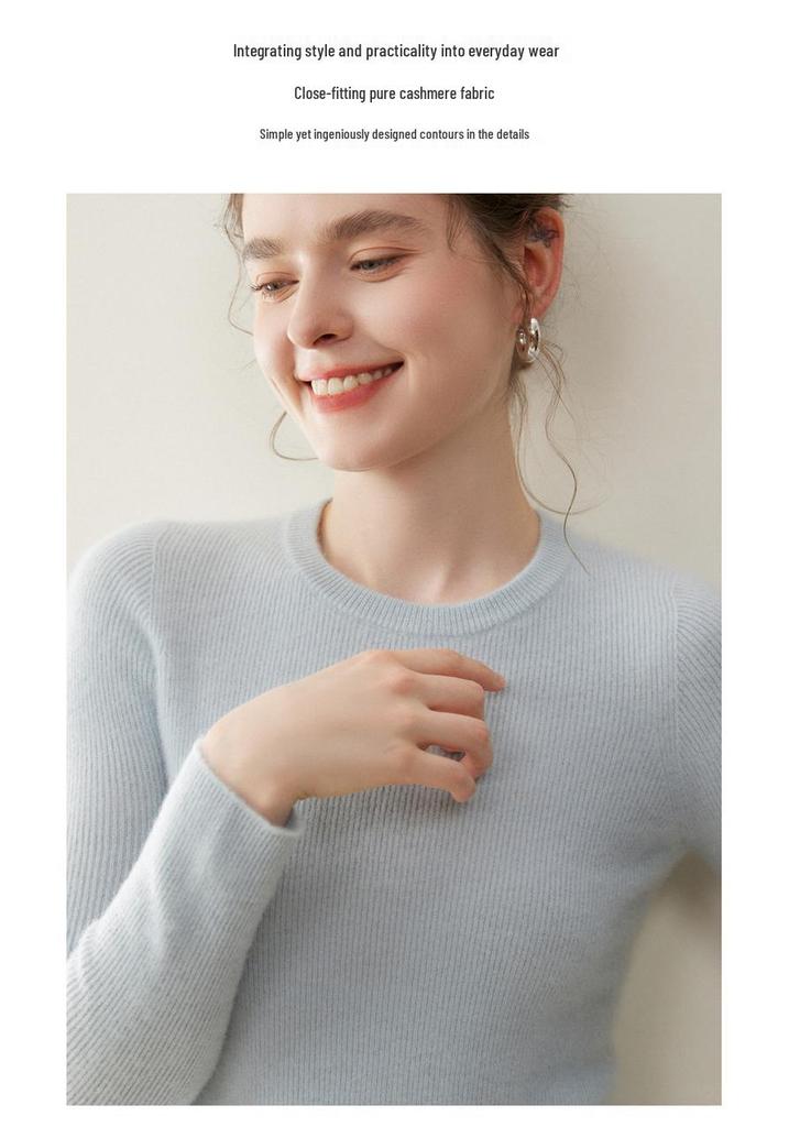 Pure Cashmere Women's Round Neck Sweater - 2026 Autumn/Winter, Versatile Slimming Style, Solid Color Warm Base Layer.