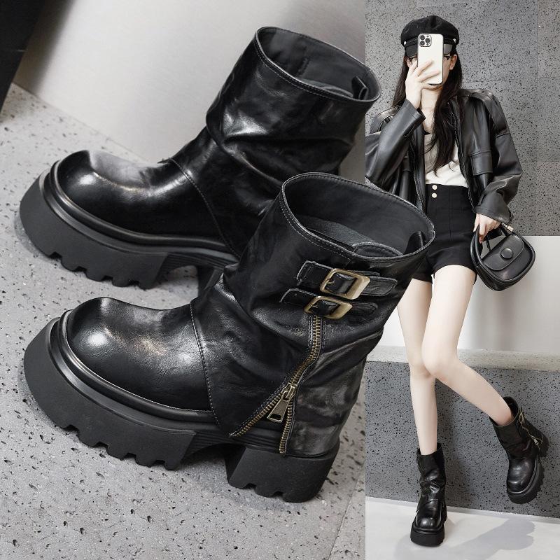 Smoke Boots Women's Boots 2025 New Autumn and Winter Mid-tube Casual Two-wear Sleeve Short Boots Thick Heel Fashion Boots Pants Tube Boots