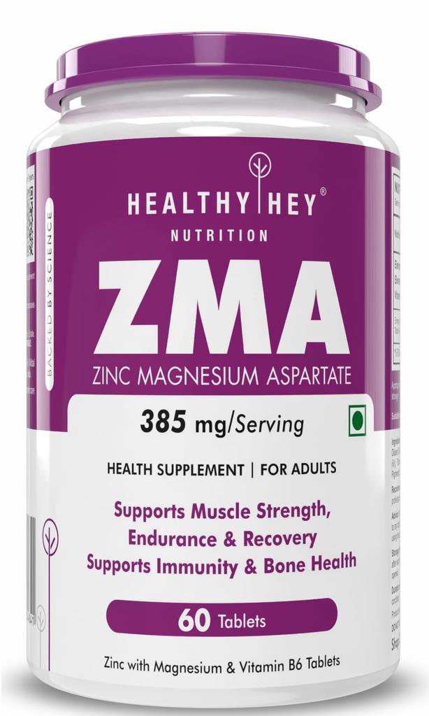 HealthyHey Nutrition ZMA and Zinc Supplement for Men & Women | Zinc and Magnesium Aspartate Supplements | Zinc tablets May Support Muscle Recover