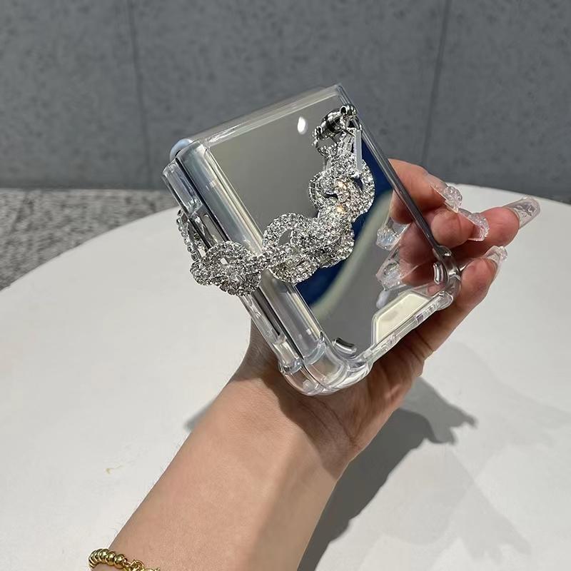 Pulsera de Cadena Geometría con Pedrería Brillante Coreana Espejo Funda Para Samsung Galaxy Z Flip 3 5g Z Flip3 Zflip3 Zflip4 Cubierta