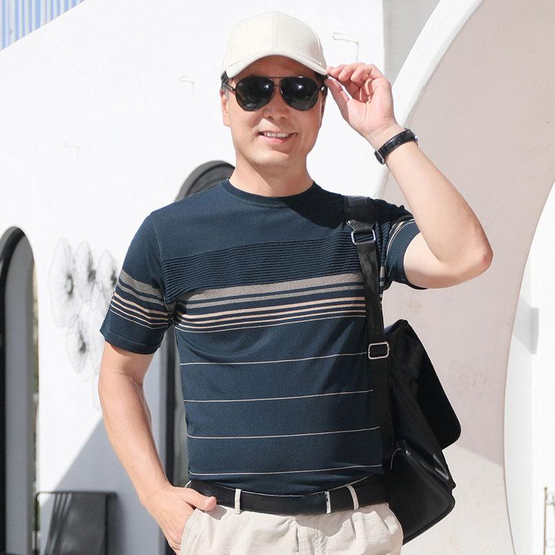 

Summer Men s Casual Striped Round Neck Short Sleeve Top