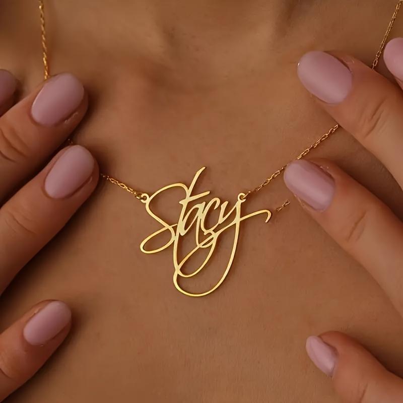 Custom Cursive Script Name Necklaces For Women Gold Color Stainless Steel Charm Lady Name Pendant Necklace Private Jewelry Gift