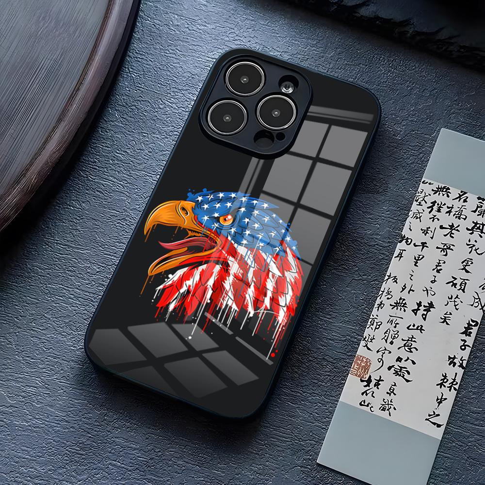 American USA Flag Eagle Phone Case For IPhone 13 Pro Max 14 16 Plus 12 Mini 11 15 X XR XS 8 7 Plus SE Tempered Glass Cover