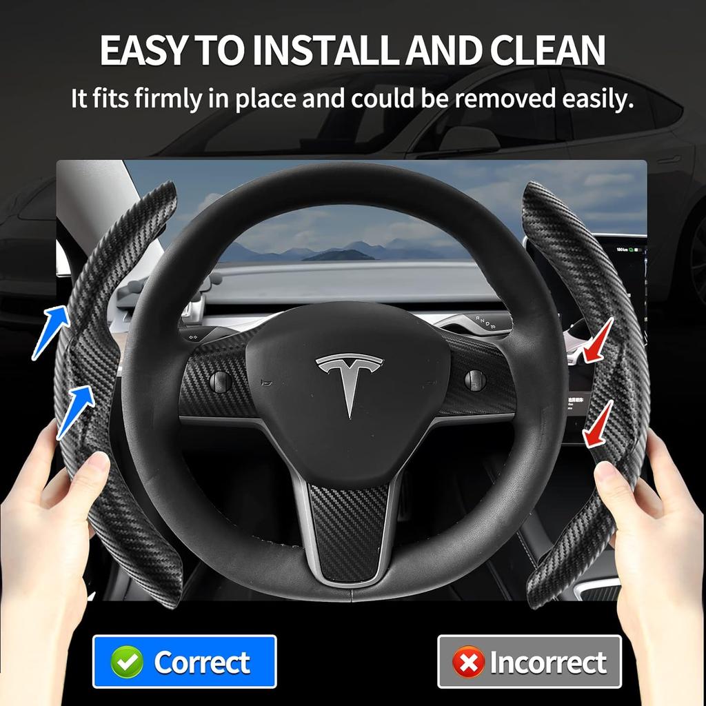 Tesla Model 3/Y Steering Wheel Cover, Carbon Fiber Steering Wheel Wrap Stickers For Tesla Model 3 Model Y 2017-   2024 Interior Accessories, Black