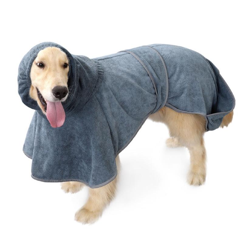 Soft Absorbent Pet Bathrobe for Medium To Large Dogs Quick Drying Towel Fabric Adjustable Belt
