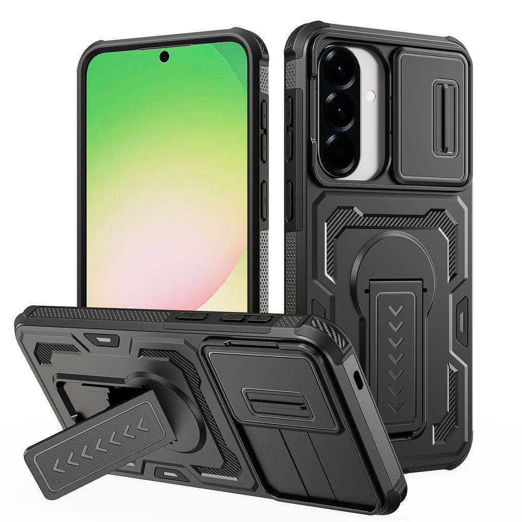 Sliding Camera Lens Cover Shockproof Kickstand Case For Samsung Galaxy A16 A26 A36 A56 A17 A37 A57 5G TPU Frame Plastic Fundas