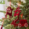Wine Red Christmas Snowfall Deer Pendant Wreath Butterfly Knot Elk Flocking Xmas Tree Hanging Ornaments Elegant Cartoon