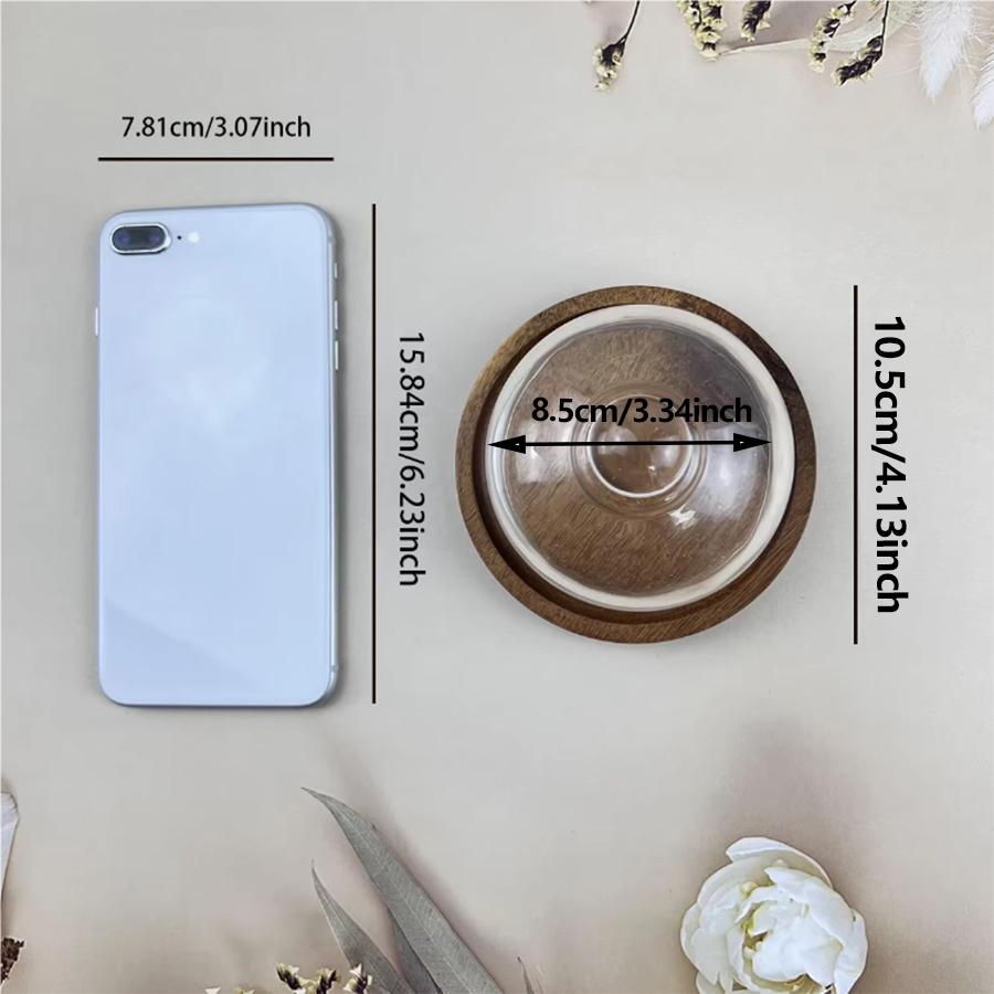 1 Stück Dessertständer mit Holzfuß im japanischen Stil mit Glasdomabdeckung, transparente Glas-Kuchenauslage für Frühstück, ohne Muster