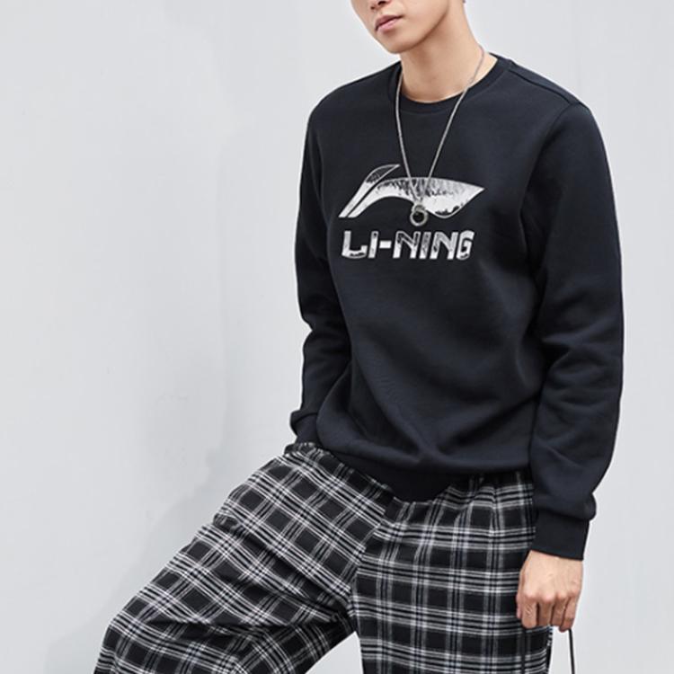 Li Ning Fleece Lined Warm Casual Sports Hoodie Men Hoodies Black AWDQC91-6