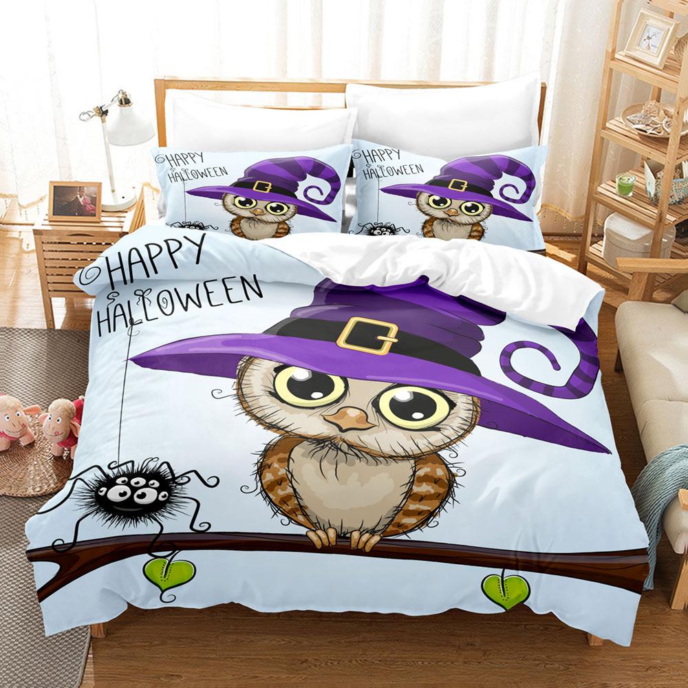 Comforter Owl Bedding Set Lovely Green Cartoon Owl For Kids Boys Girls Bird Animal Print Decor