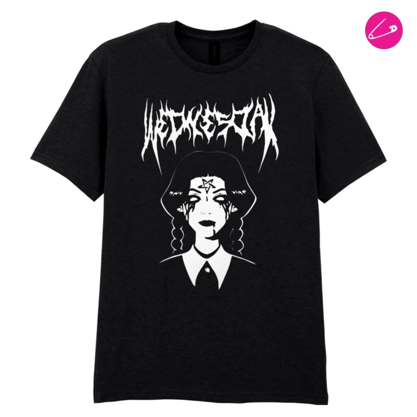 Wednesday Punk Rock Alternative Gothic Grunge Occult Skater Emo T-Shirt L