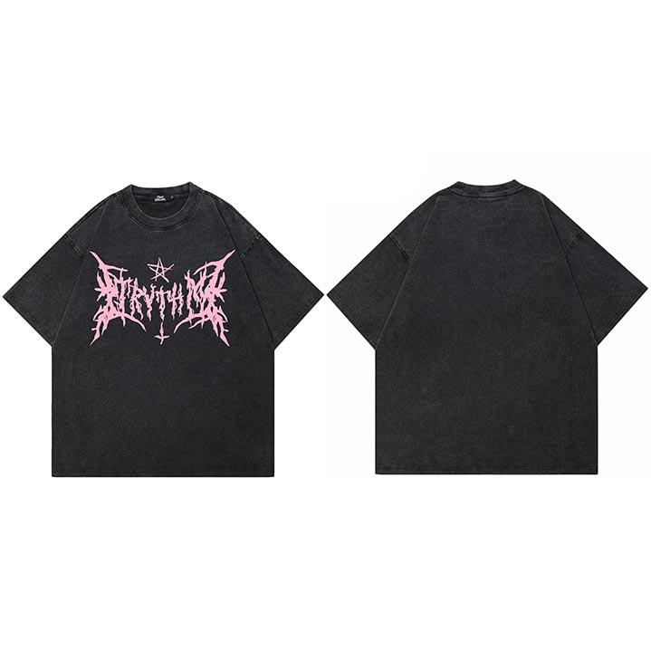 Hip Hop Vintage Washed Black TShirt Streetwear Retro Letter Graphic T Shirt Cotton Unisex Tshirt Men Tops Tees Dope YK S