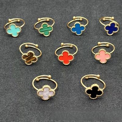 Stainless Steel Four Leaf Clover Adjustable Open End Ring 18K Fashionable Hundred Design Rings