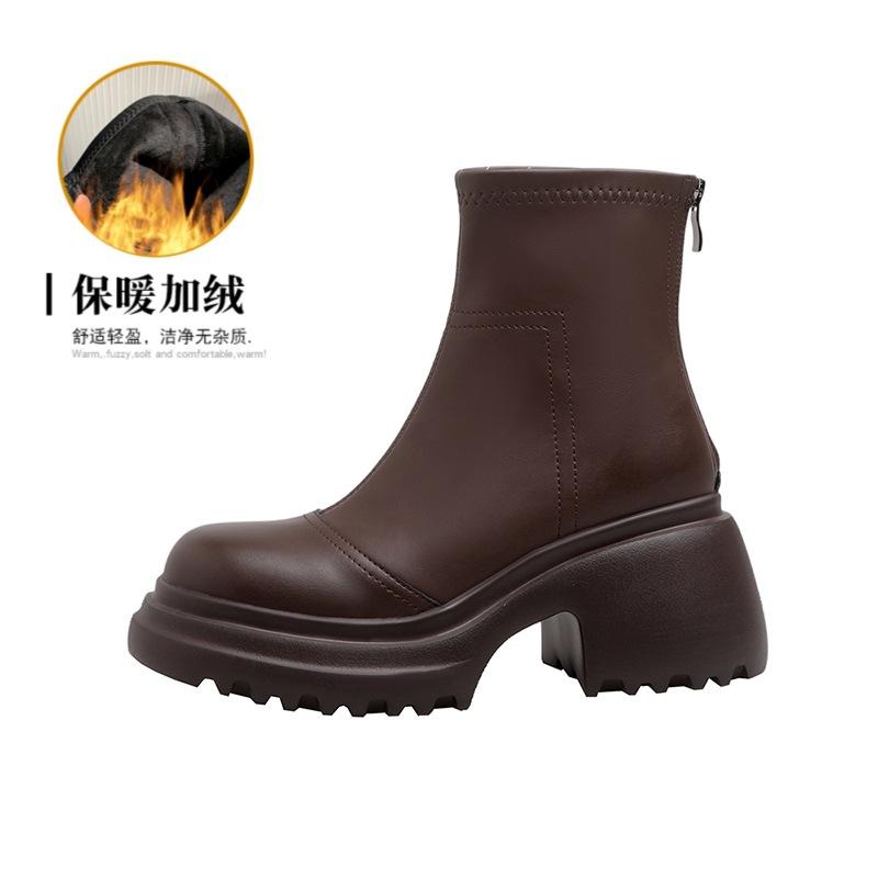 

2025 winter new thick-soled Martin boots women s leather short boots versatile brown boots thin boots 39