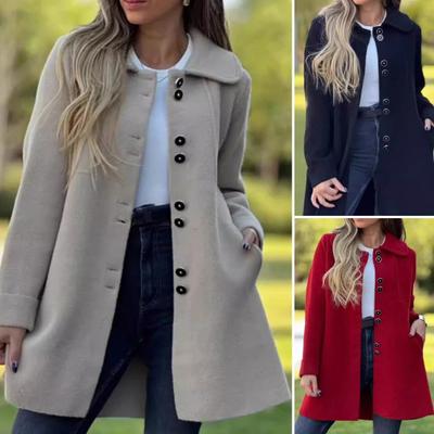 Fall Winter Women Woolen Jacket Lapel Long Sleeves Solid Color Loose Fit Daily Wear Overcoat Casual Streetwear