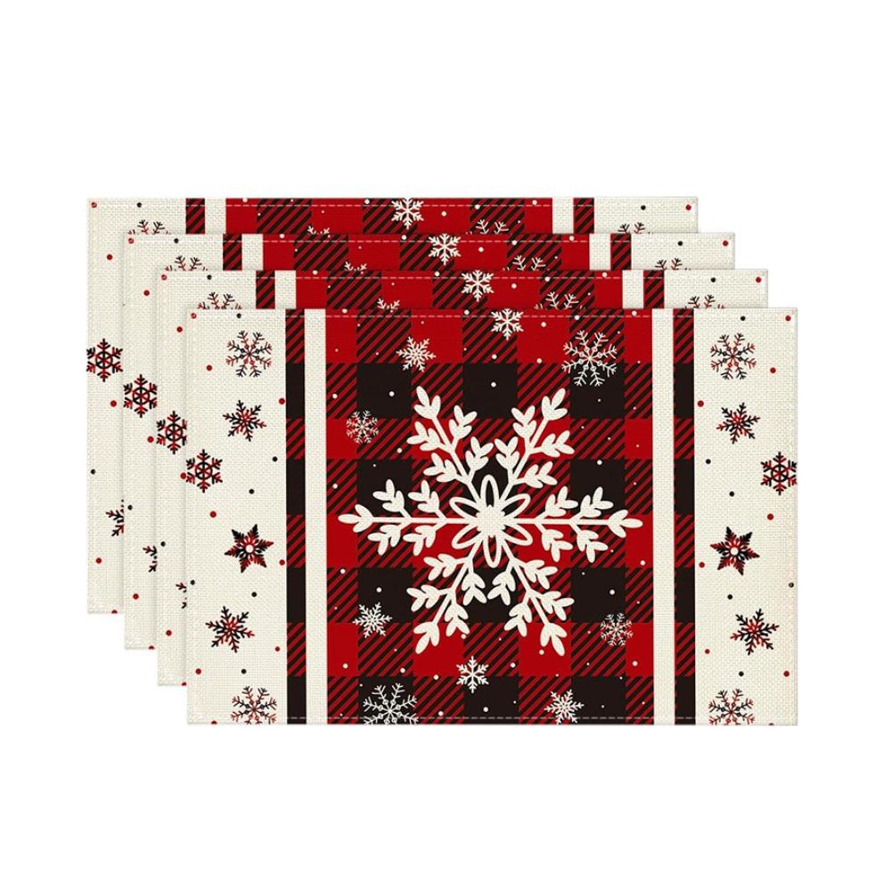 4PCS Linen-like Christmas Tree Placemats Anti-slip Tableware Insulated Mats New Year