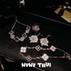 Jewelry, Italian Retro Camellia Gemstone Earrings, Light Luxury And High-End, Floral Fritillary Zircon Bracelet, Set.