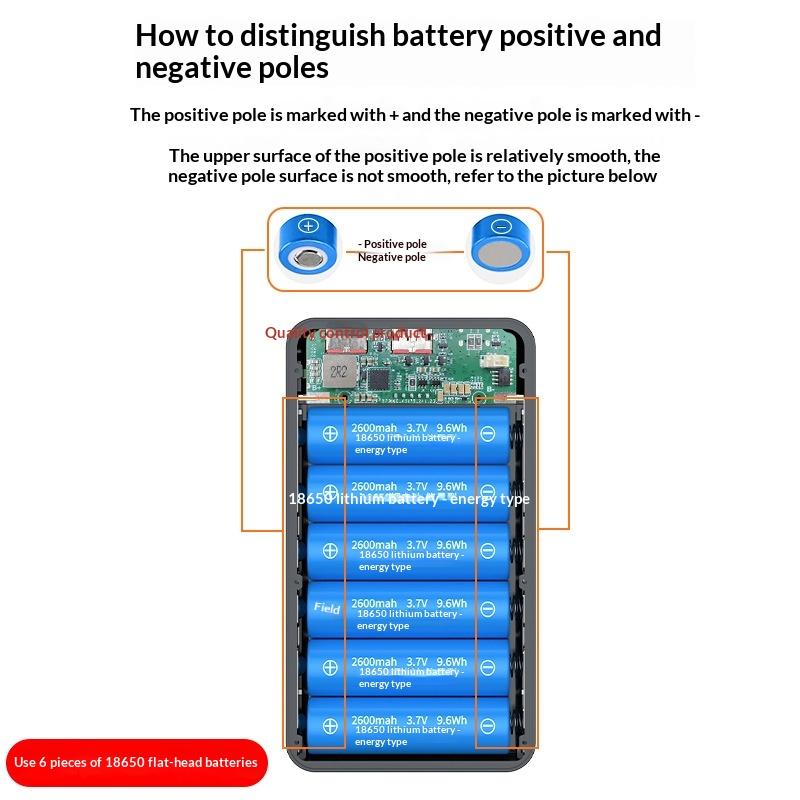 1Pcs Dual Usb Type C Charge Shell 6*18650 Power Bank Battery Box Holder With Camping Lights For Phone 18650 Battery Cases
