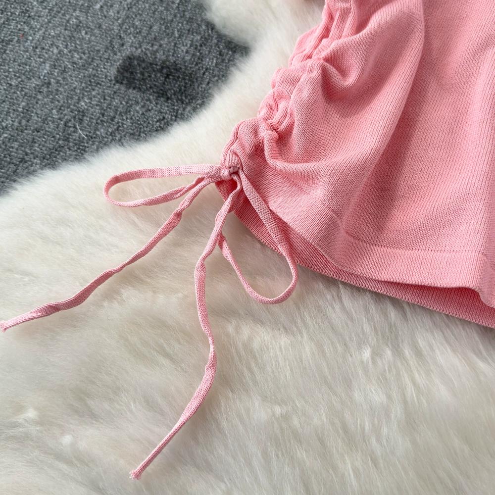 Summer New Heart Design Sweet Tops Spice Girl Round Neck Love Printing Drawstring T-shirt Casual Women Short Sleeve Fashion Blouse