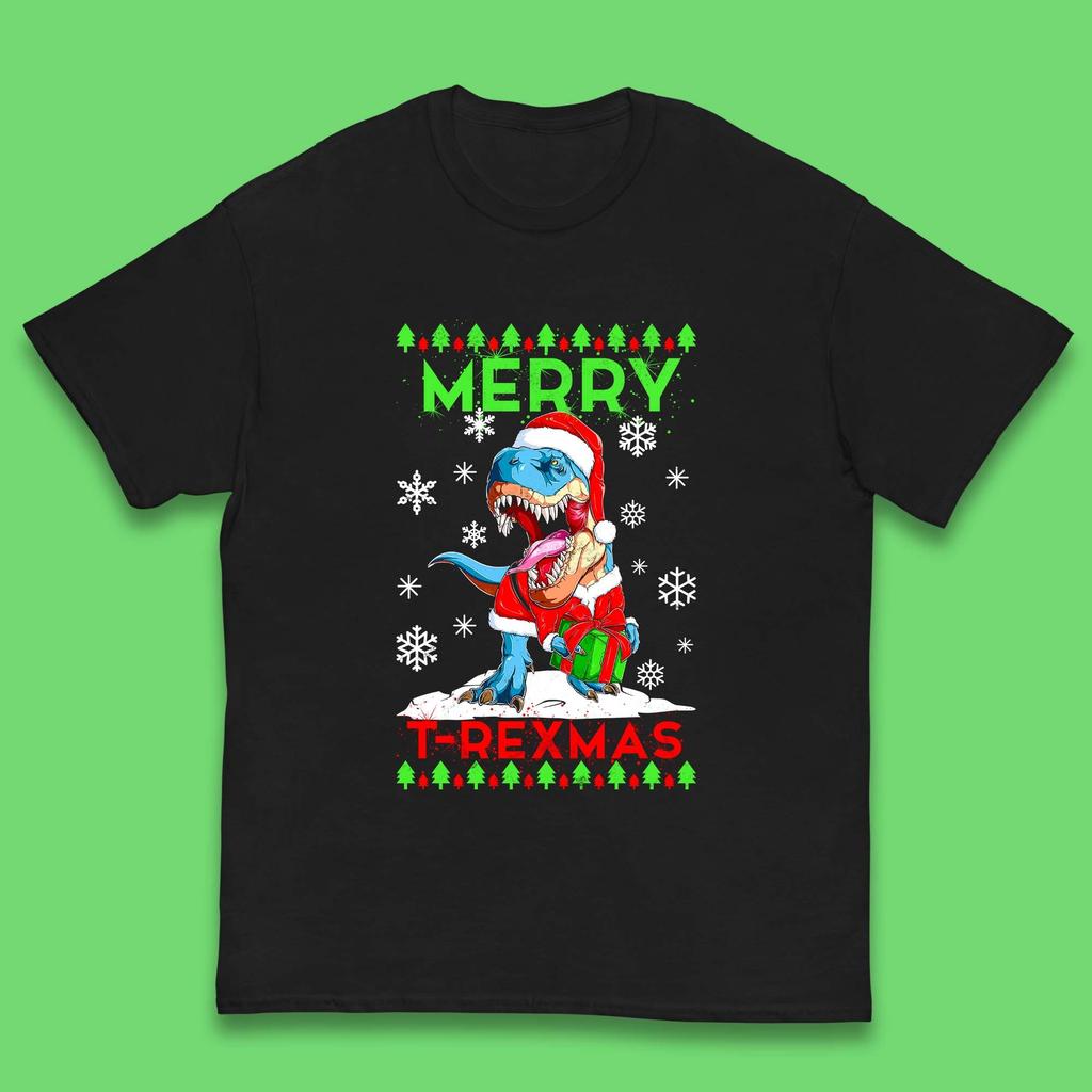 Merry T-Rexmas Christmas Kids T Shirt Christmas Dinosaur Top