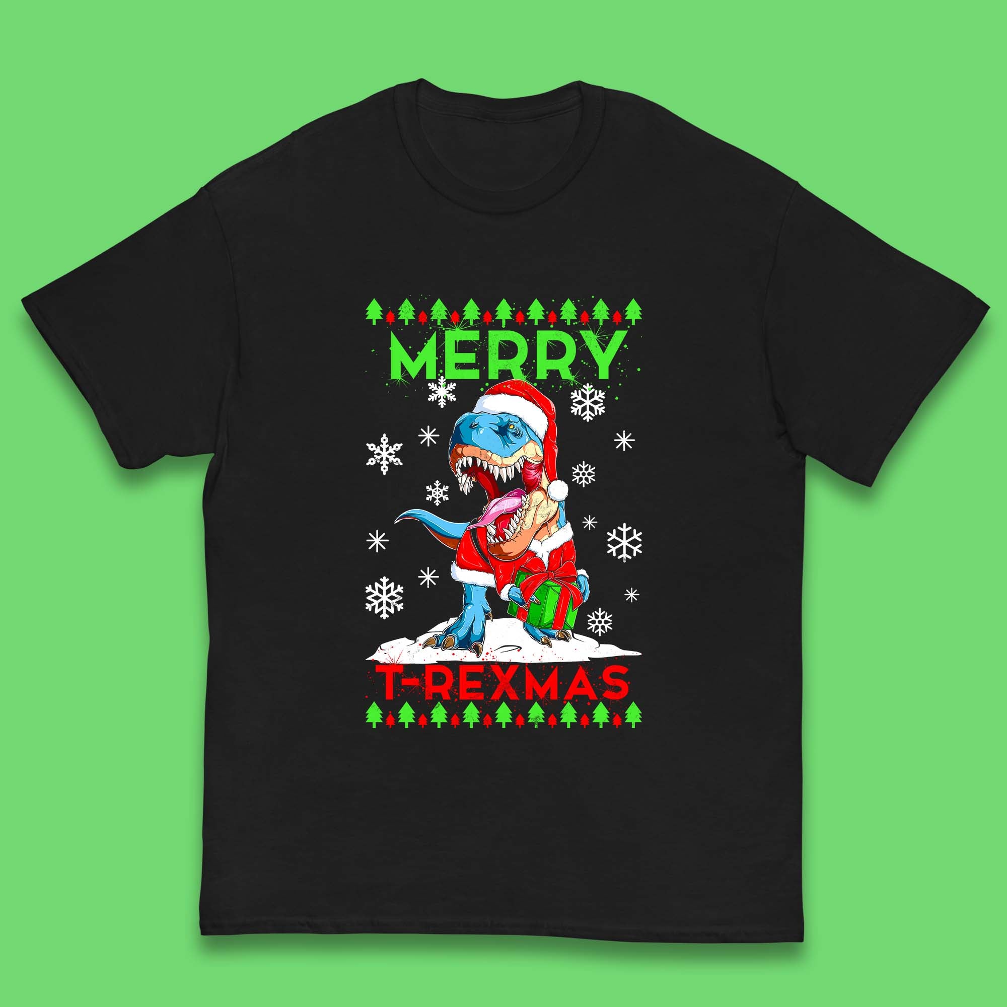 Merry T-Rexmas Christmas Kids T Shirt Christmas Dinosaur Top 130