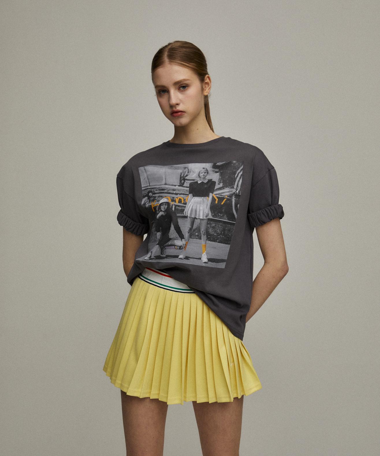 Candini Charcoal Printed Elastic T-Shirt