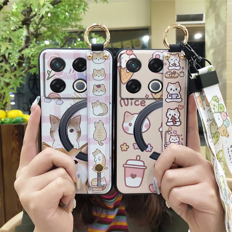 Cute Silicone Phone Case For infinix GT 20 Pro/X6871 Phone Holder Lanyard Durable Ring Back Cover Fashion Design Cartoon