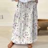 Women Maxi Skirt Elastic Waist Flower Leaf Printed Skirt Bohemia Style A-Line