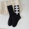 Womens Casual Crew Socks, Chinese Style Cheongsam Buckle Design Ladies Socks Solid Color Cotton Calf Socks