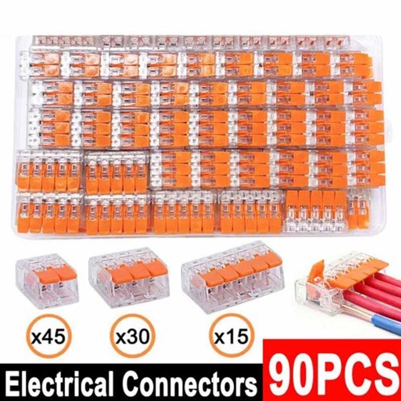 90pcs Wago For 221 Electrical Connectors Wire Block Clamp Cable Terminal