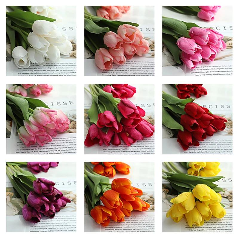 5pcs High Quality Tulip Artificial Flower Real Touch Tulip Artificial Bouquet Fake Tulips Flower for Wedding Home Garden Decor