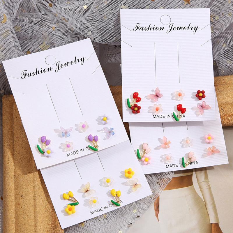 Frauen Ohrstecker Set süße süße Blume Schmetterling Ohrringe Schmuck Zubehör für Mädchen