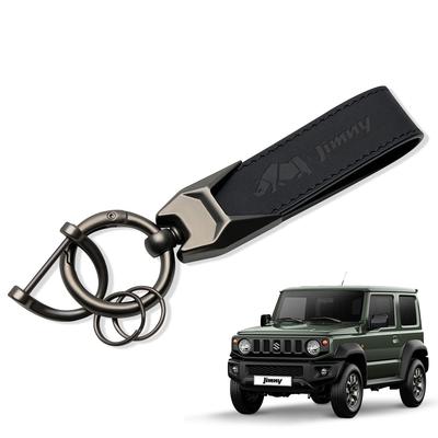 Genuine Leather Car Keychain for Jimny JB64 and JB74 Key Car Debossed Carabiner Comfortable To the Simple and Black [MiJuduo] Series, Ring, Logo,