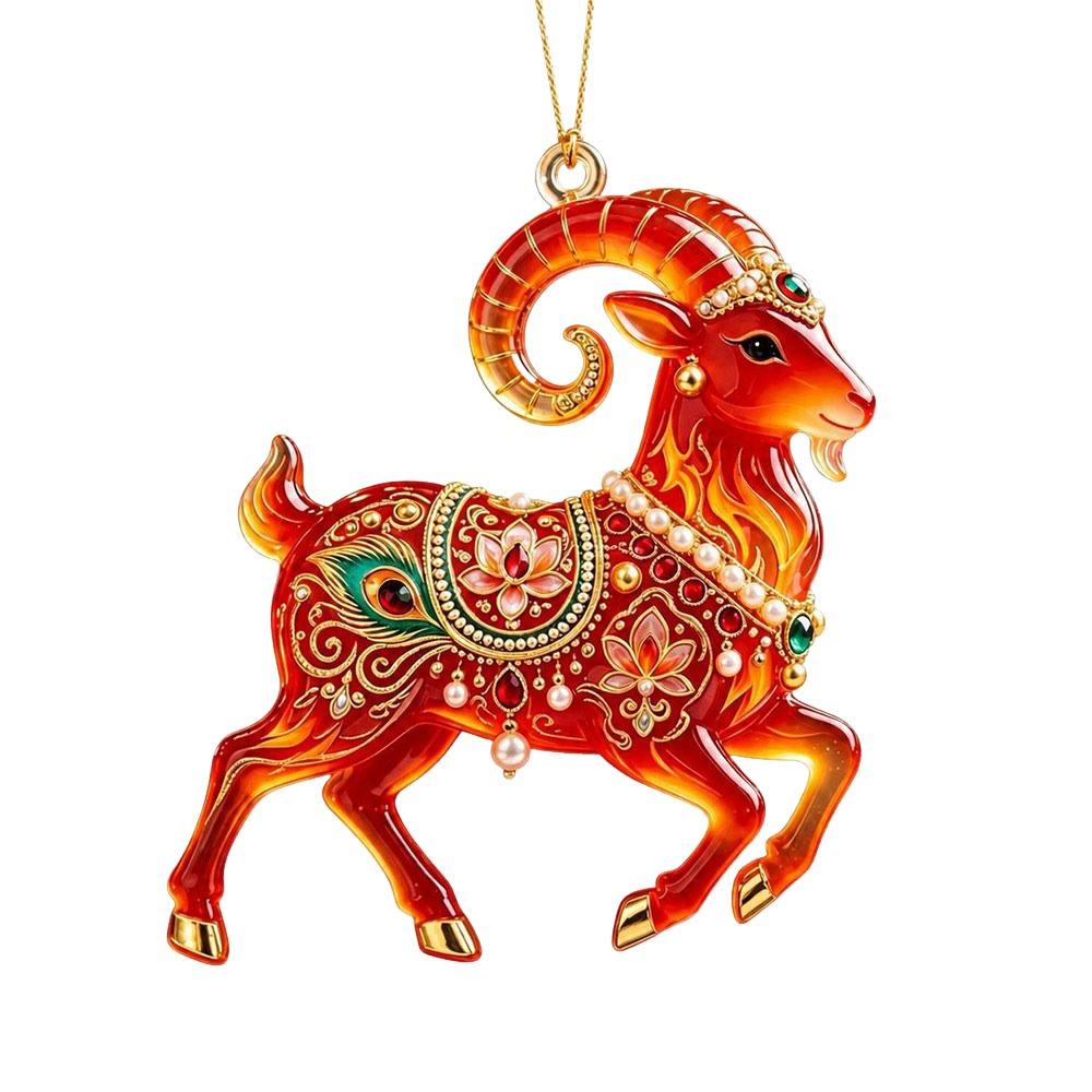 2D Flat Goat Hanging Ornament Acrylic Artificial Rhinestone Goat Pendant Shining Simulation Zodiac Goat Souvenir