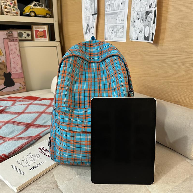 Vintage Plaid Student Schoolbag Women's Large Capacity College Style Backpack
