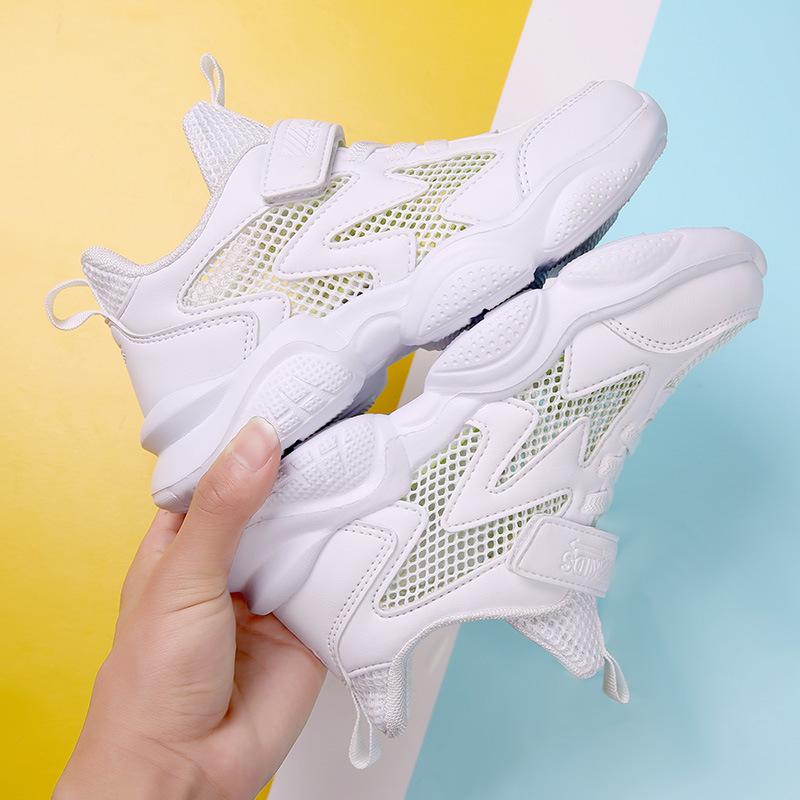 Classmates Boys Middle and Older Children Little White Shoes Breathable Spring and Autumn Sneakers Trendy Brand Mesh Casual Shoes Soft Sole Fashion 12