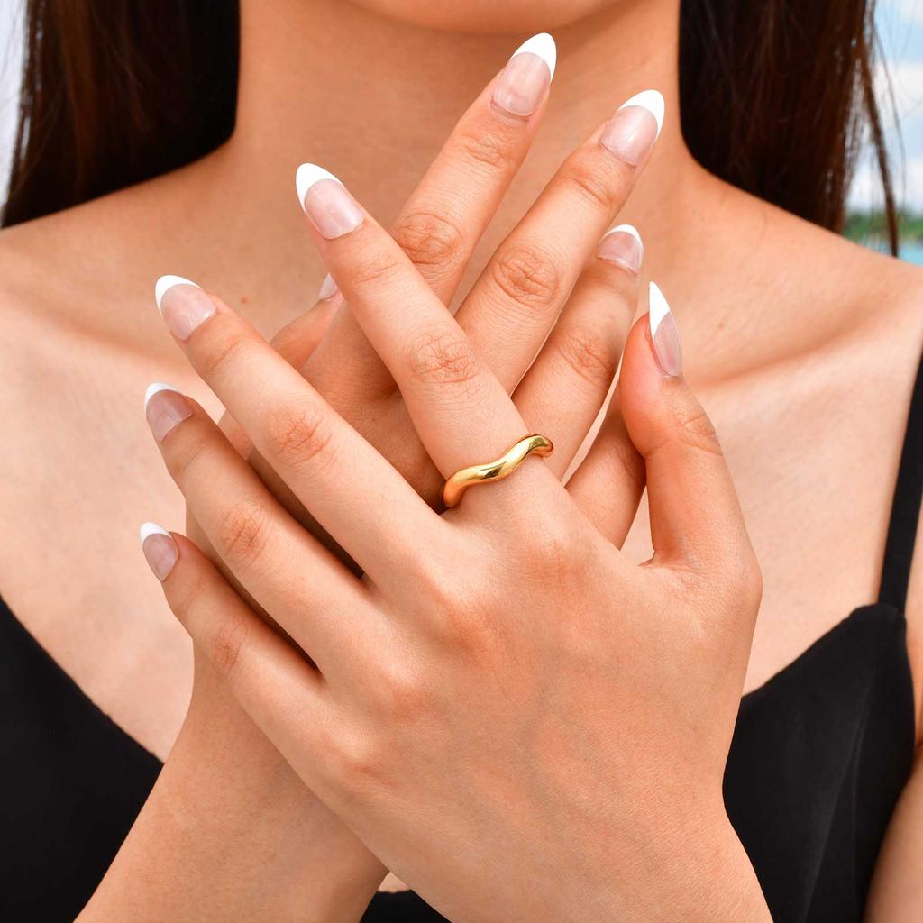 High Quality Stainless Steel Irregular Wave Ring for Women, Waterproof Gold Plated Non-fading Ring, New Simple Geometric Jewelry