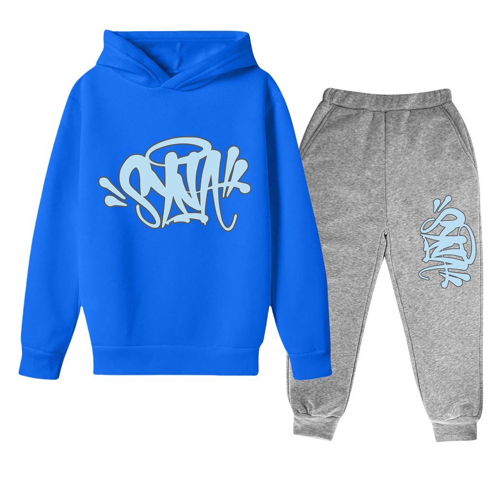 Kinder Langarm Lockerer Pullover Buchstaben-Print Kordelzug Kapuzen-Sweatshirt Set