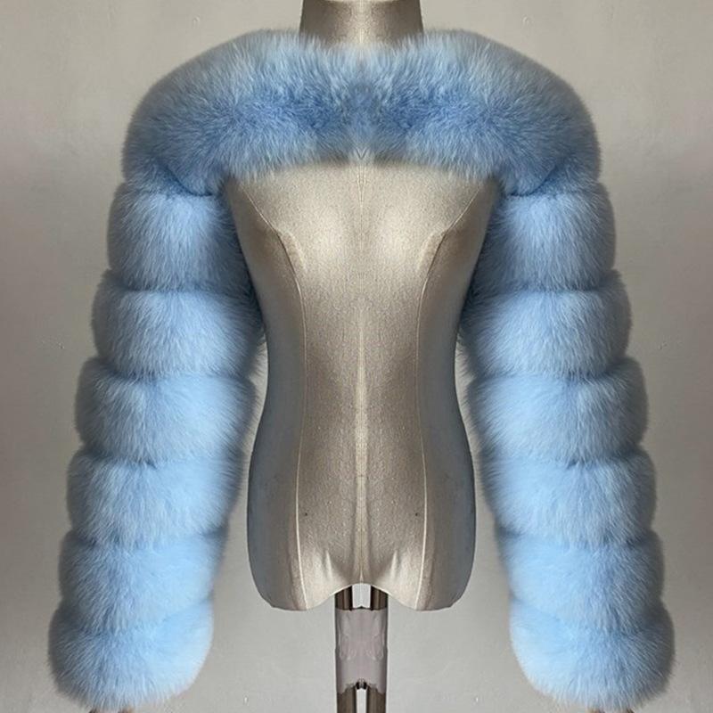 Furry Coat Femme Top Fashion Winter High Quality Faux Fox Fur Coat Women Elegant Patchwork Long Sleeve Warm Mink Short Jackets