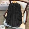 Tencel Shirt - Spring/Summer Plus-size Women's Top - Black Striped Shirt