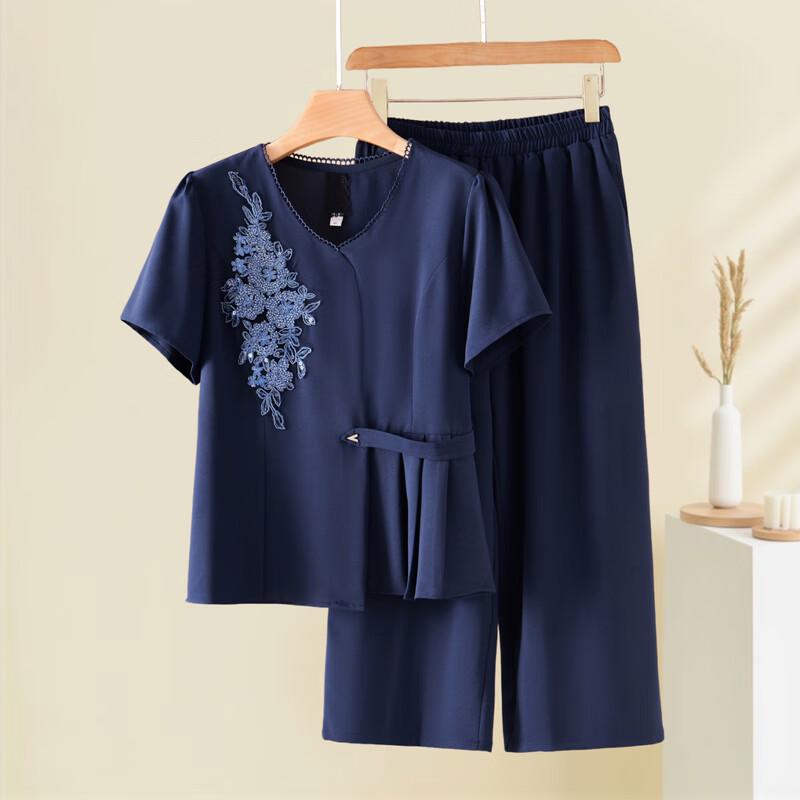 Xiaofu Mid-Aged Women's Embroidered Summer Two-Piece Set