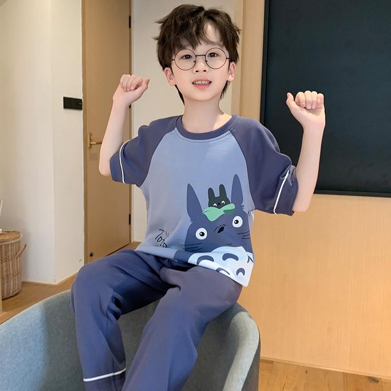Cotton Short Sleeve Pajama Set Boys Lightweight Sleepwear Cartoon Print Kids Home Wear