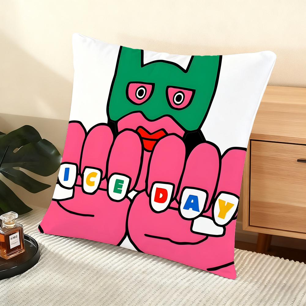 Flat Illustration Cushion Cover Silky Short Plush Home Sofa Cushion Cover - Invisible Zipper Home Decoration